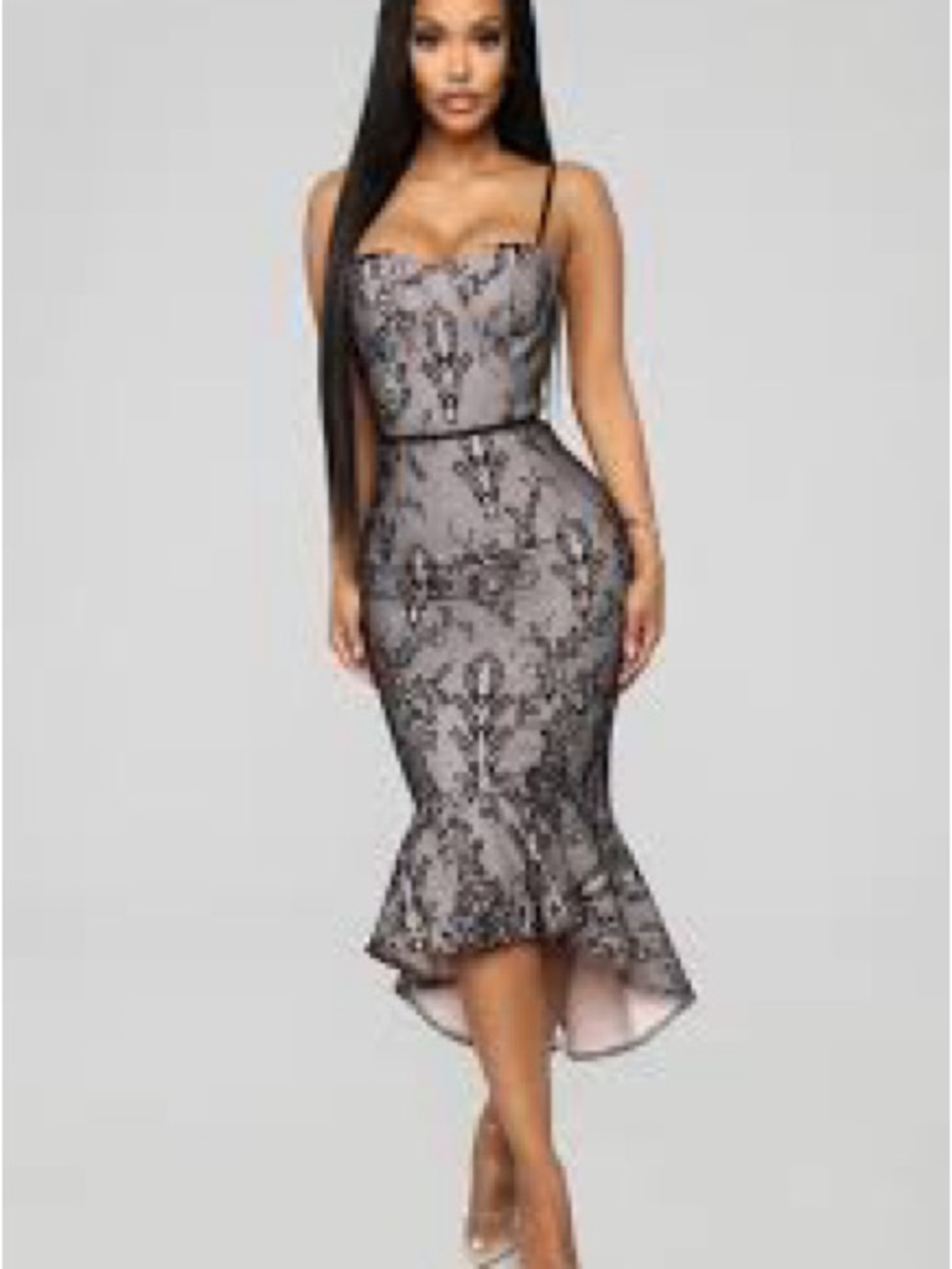 Fashion Nova Black Lace High-Low Mermaid Dress